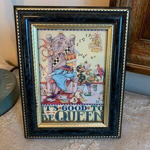 Mary Engelbreit Framed "It's Good to be Queen" Card Print Easel Back Table Frame